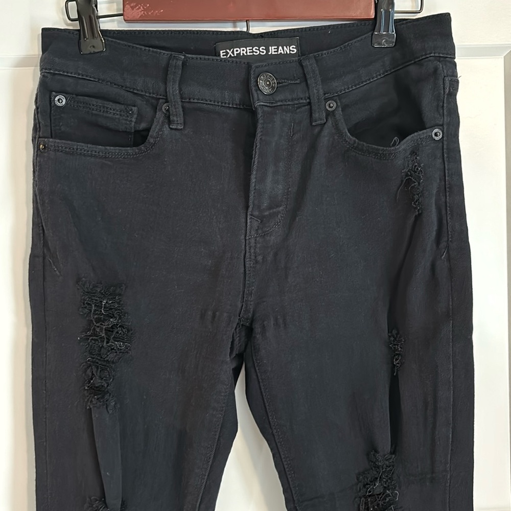 Express- Size 4, black , distressed, skinny, jean